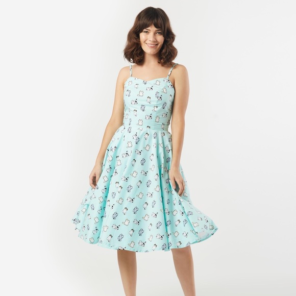 Retro Style Mint Cats Print Ray Swing Dress - Picture 1 of 6